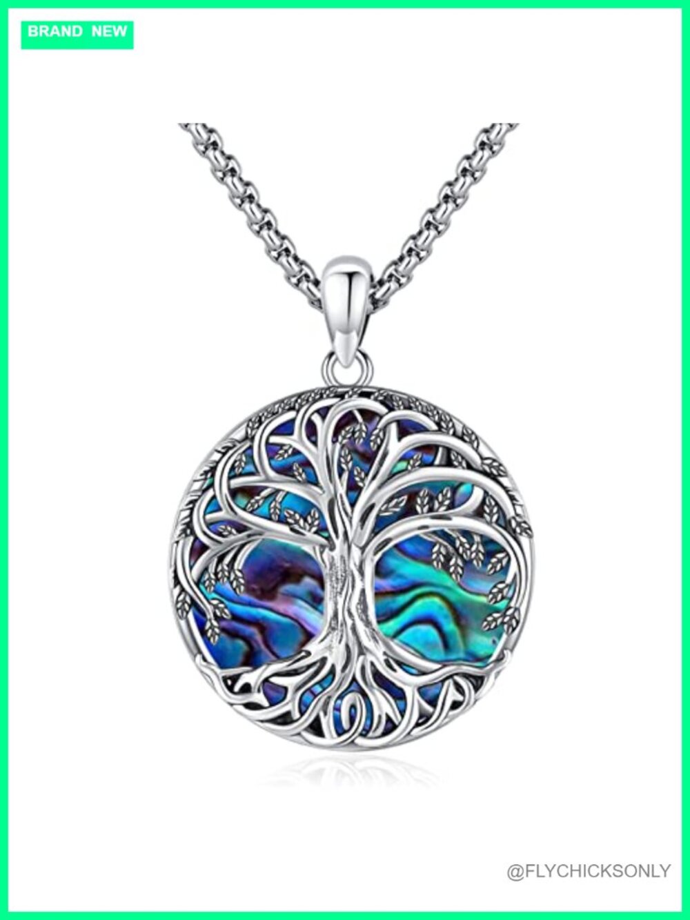 S925 Sterling Silver Tree of Life Pendant Necklace Abalone Shell 20+2"